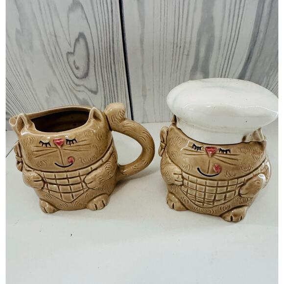 VTG Enesco 1982 Japan Cat Set - Salt & Pepper Shakers, Toothpick, Creamer/Sugar - Picture 5 of 8